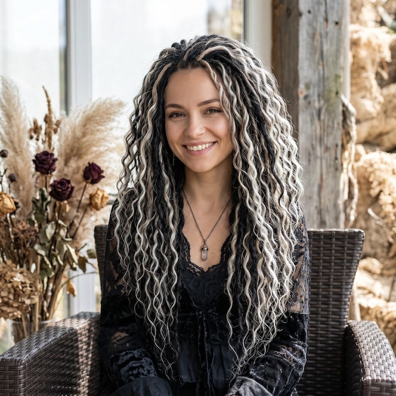 Luxury handmade DE dreadlock set black blonde ombre soft boho waves