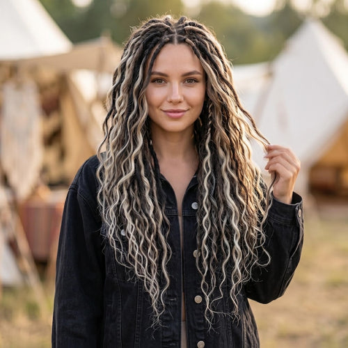Boho festival dreadlocks black blonde ombre with lightweight soft texture