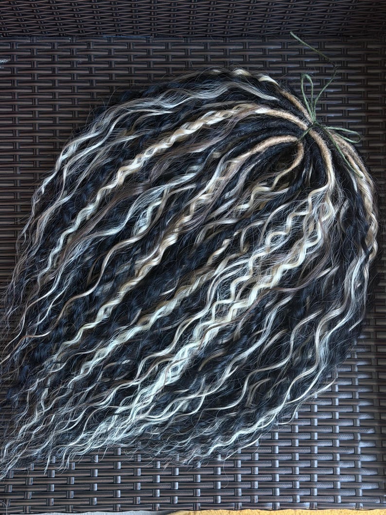 Handmade black blonde wavy DE dreadlock set with natural ombre color blend